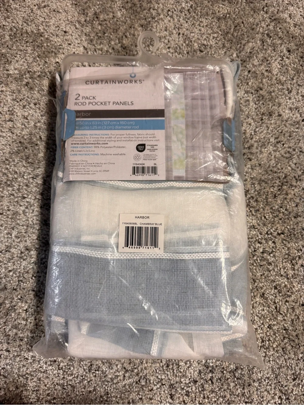 Curtainworks Harbor Sheer Rod Pocket Curtain Panels Blue/White Stripe 50x63 2pk